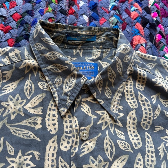 Pendleton Slate Blue & Tan Hawaiian Button Up Camp Shirt Mens Size Medium Summer - Picture 3 of 16